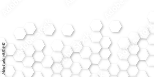 Abstract background with hexagons. Hexagonal structure futuristic white background and Embossed Hexagon, honeycomb white Background. hexagon concept design abstract technology background.	 photo