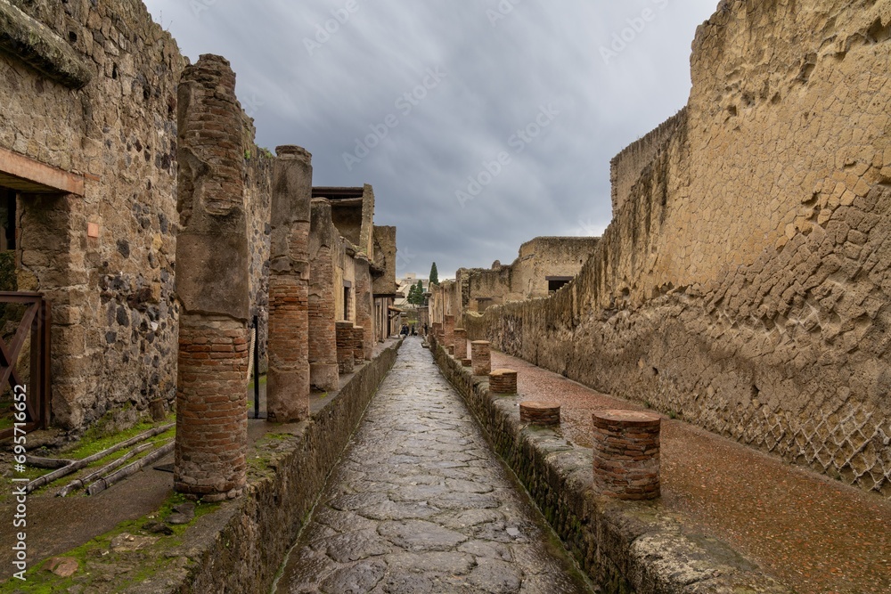 typical city street and houses in the ancient Roman town of Herculaneum