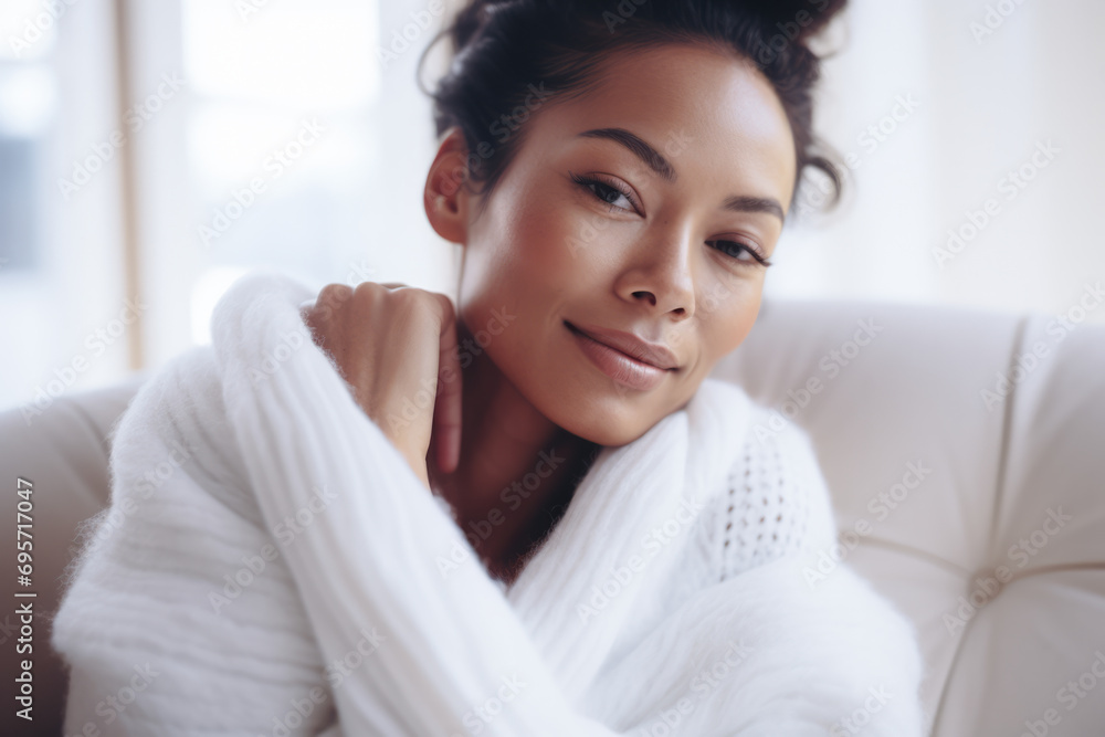 Smiling young African American woman chilling at home Smiling young African American woman chilling at home