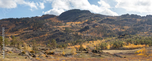 Canvas Print calm landscape of mountains and hills of the Bayanaul conservation area in autum