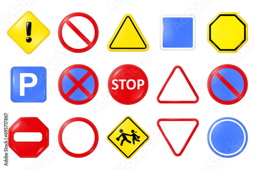 Set of traffic signs vector. Road signs. Street signs. No entry, Parking, Stop and warning symbol. School signs zone.