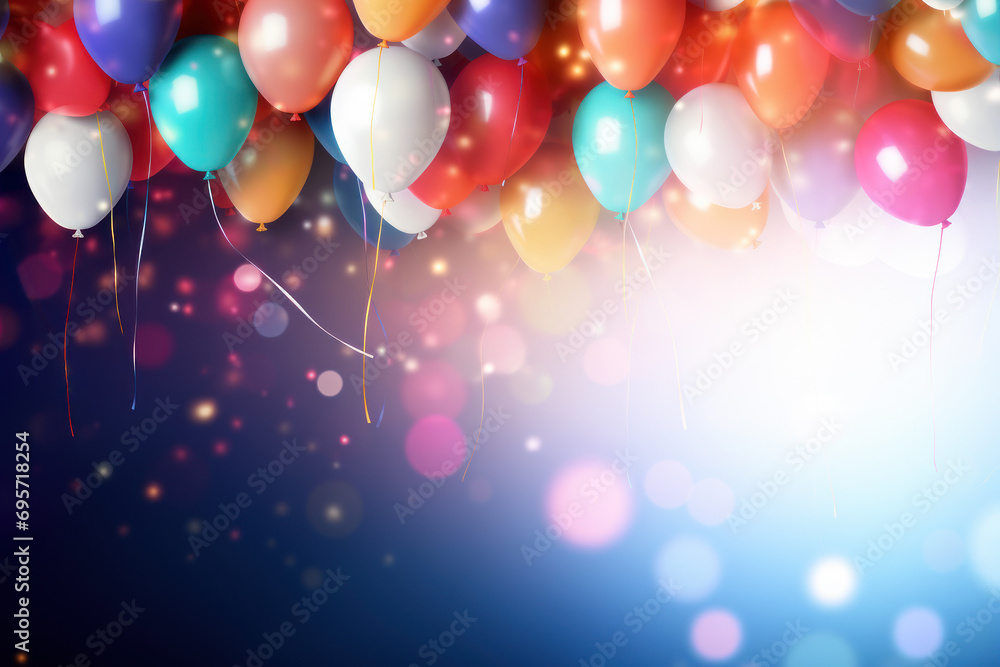 Holiday Background with colorful Balloons and garland of birthday flags Holiday Background with colorful Balloons and garland of birthday flags