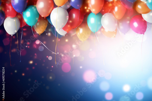 Holiday Background with colorful Balloons and garland of birthday flags