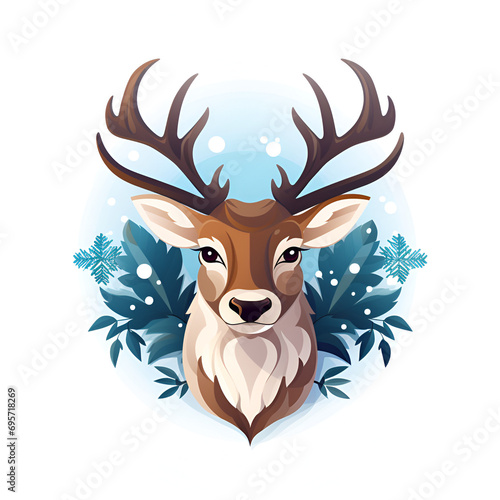 Reindeer Artistic Cartoon Style Illustration Logo White Background