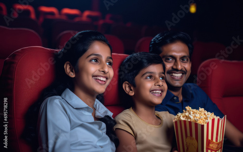 indian family watching movie at the theater