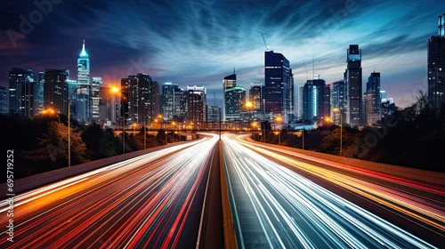 Panel kuchenny z motywem The motion blur of a busy urban highway during the even