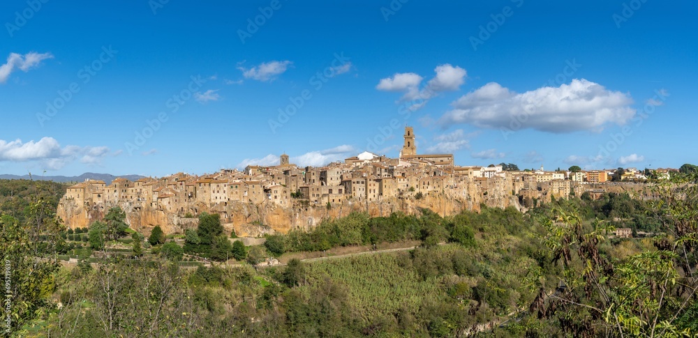 view of the hilltop village of Pitigliano in central Italy