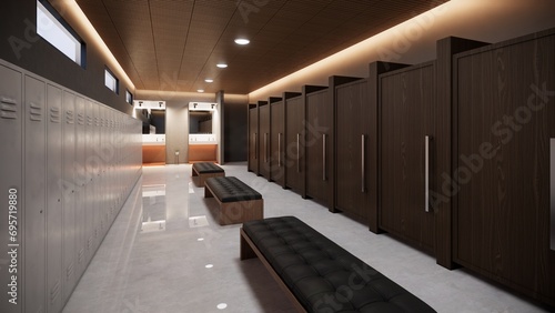 locker room for sport activity 3d render
