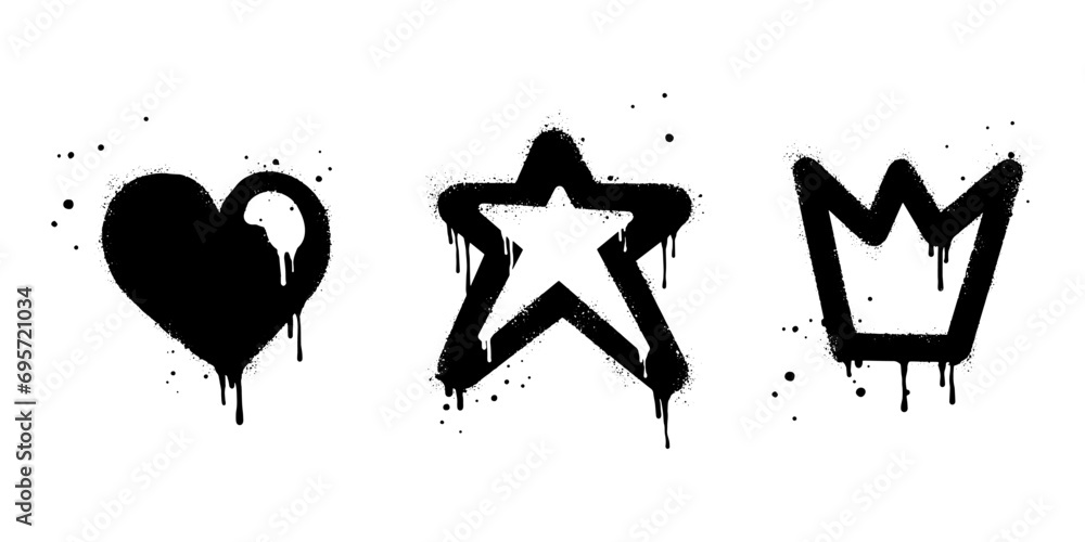 Spray painted graffiti Crown, star and heart drip symbol. isolated on white background. vector illustration - obrazy, fototapety, plakaty 