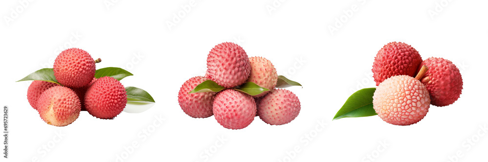 Succulent Lychee Fruit Set on Transparent Background