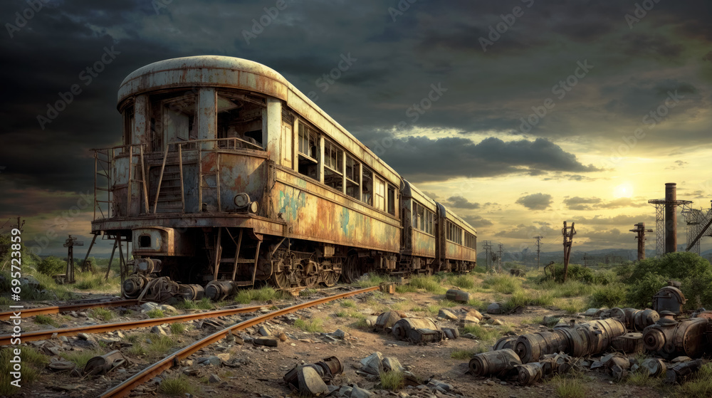 A decaying rusty train on forgotten tracks. A decaying rusty train on forgotten tracks.