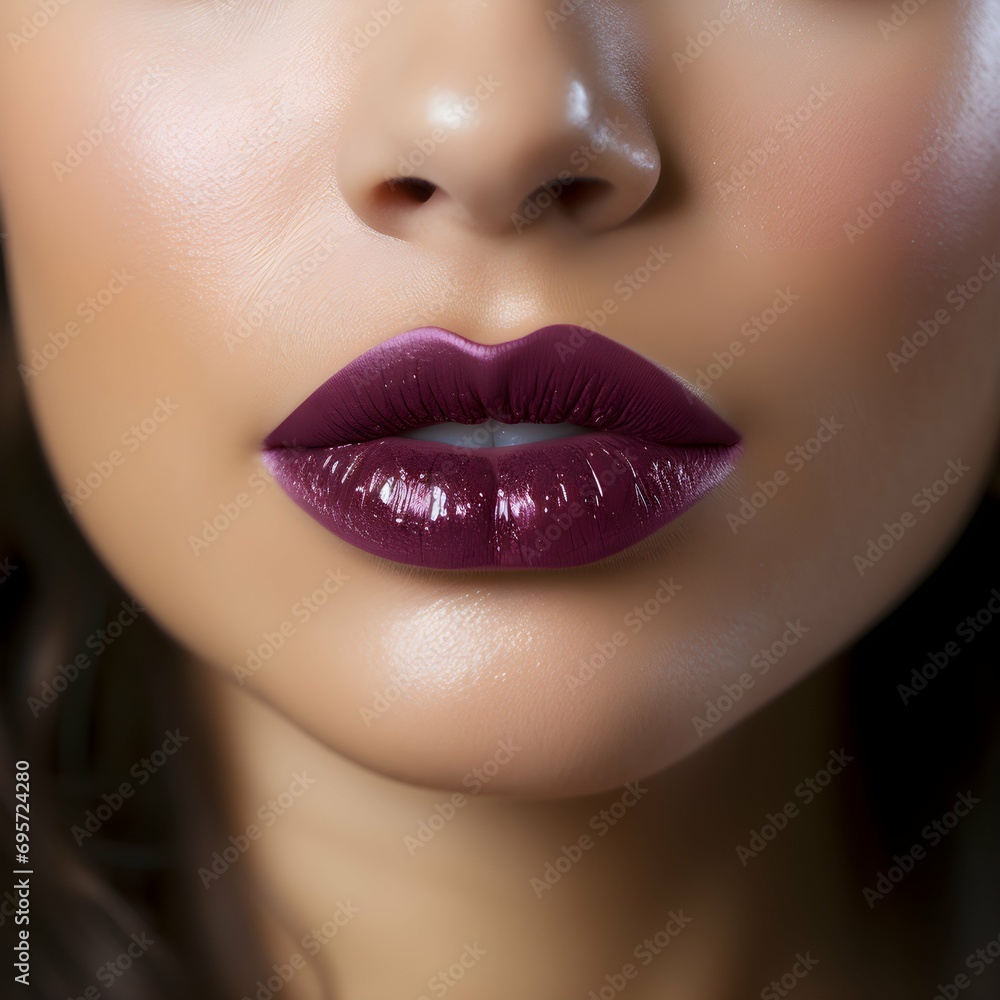 Fototapeta premium close up lips of woman, close up burgundy lip of woman, burgundy lip 