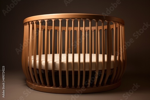 Wooden slatted bed, crib. Isolated background. Generative AI photo