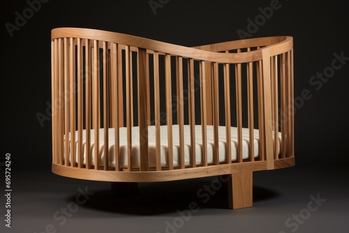 Wooden slatted bed, crib. Isolated background. Generative AI photo