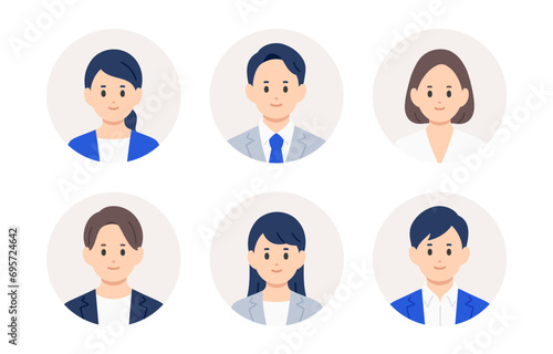 ビジネスパーソン男女の顔アイコンセット【人物ベクターイラスト素材】
