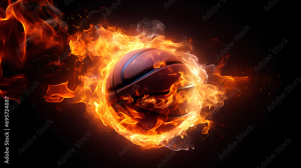 Basketball spinning fast with fire Basketball spinning fast with fire
