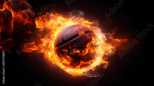 Basketball spinning fast with fire