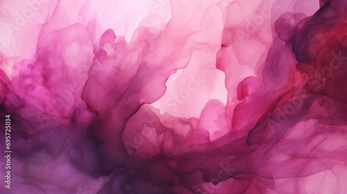 Watercolor background with waves and blurring. Pink, magenta, fuchsia, mixing of colors