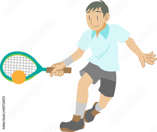 テニスをする少年