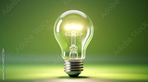 Glowing light bulb on a green background.