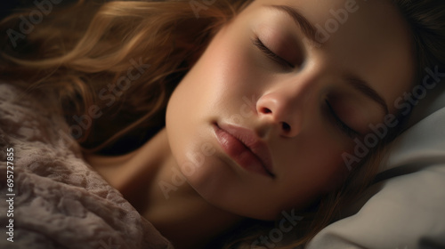 Portrait of a woman sleeping, dreaming, or undergoing hypnosis. Tranquility. Peace and quiet. A woman at rest. Flawless skin. Beauty rest.