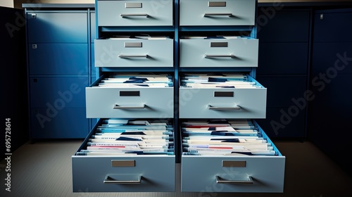 File cabinet open drawer full of files photo