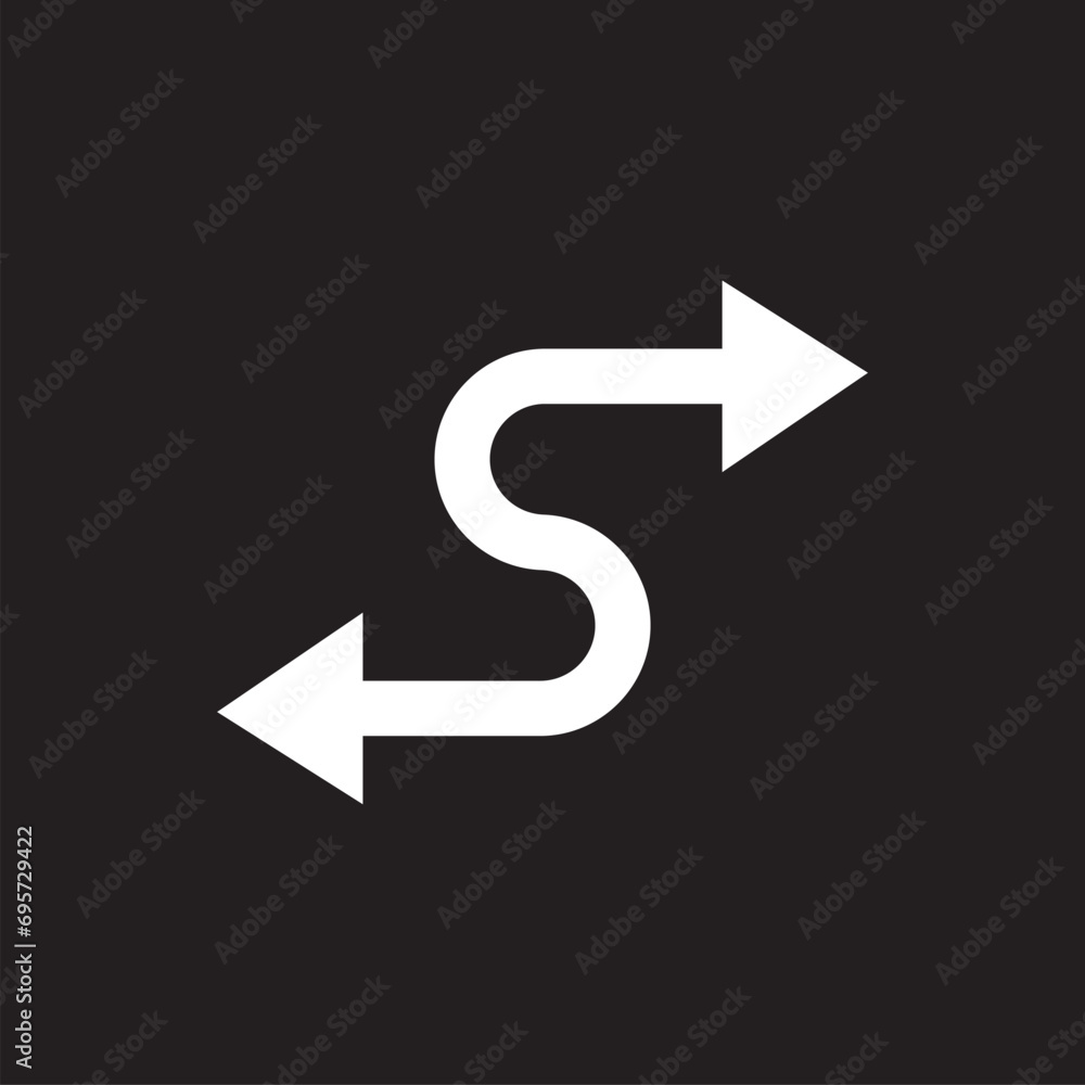 Double arrow icon vector. Zigzag icon sign symbol vector. Curved vector icon illustration isolated on black background Double arrow icon vector. Zigzag icon sign symbol vector. Curved vector icon illustration isolated on black background