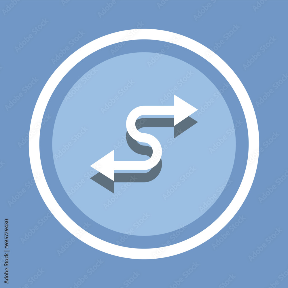 Double arrow icon vector. Zigzag arrow icon vector in trendy flat style. Curved icon image, Curved icon illustration isolated on blue background Double arrow icon vector. Zigzag arrow icon vector in trendy flat style. Curved icon image, Curved icon illustration isolated on blue background