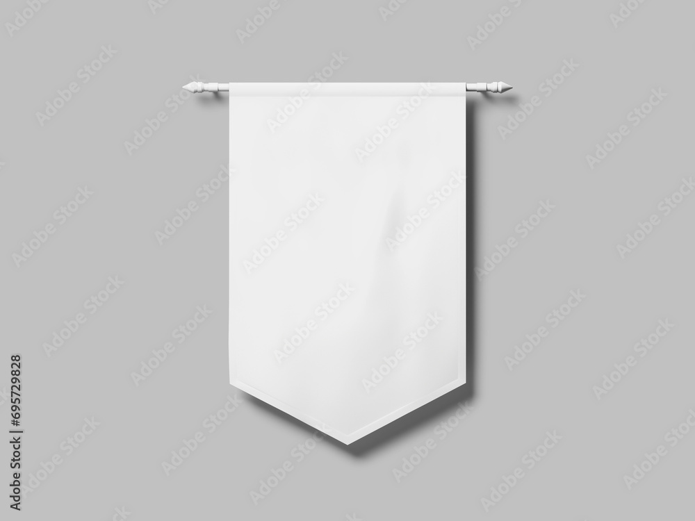 White Blank Hanging Pennant Flag 3D Mockup on a Wall White Blank Hanging Pennant Flag 3D Mockup on a Wall
