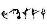 gymnastic characters (girls) detailed vectors or silhouettes set (Black and White)