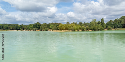 Lake blue in Leognan city on the quarry landscape