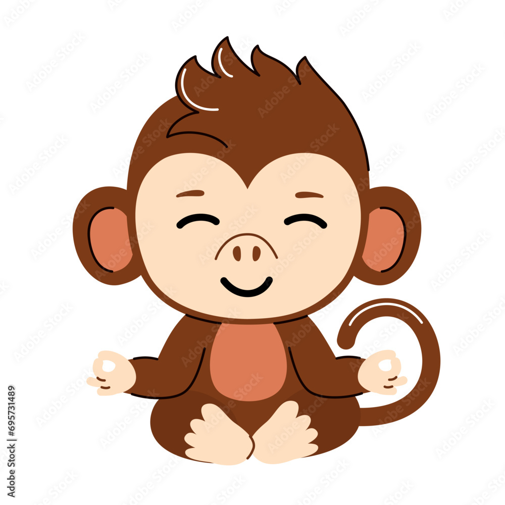 Cute monkey sitting in yoga pose. Baby vector illustration in trendy flat style. Cute monkey sitting in yoga pose. Baby vector illustration in trendy flat style.