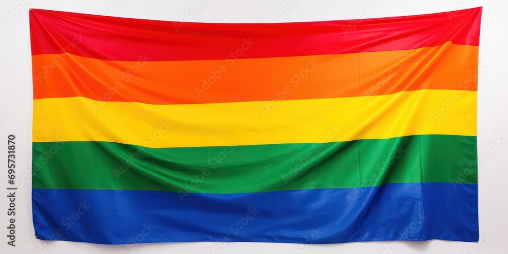 Fototapeta premium LGBT flag, full of colorful rainbows, billows in the breeze as it's waved by a hand adorned with a sweatband.