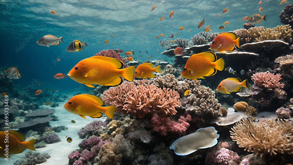Fototapeta premium Colorful fish and coral reefs