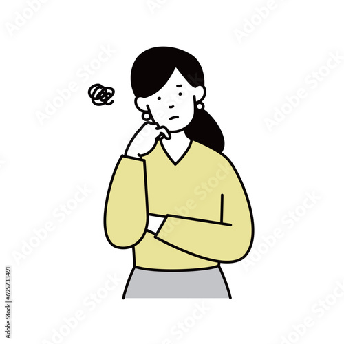 考え事をする女性のビジネスパーソンのイラスト素材