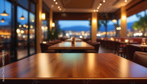 Elegant Design of a Top Desk with a Blurred Restaurant Backdrop