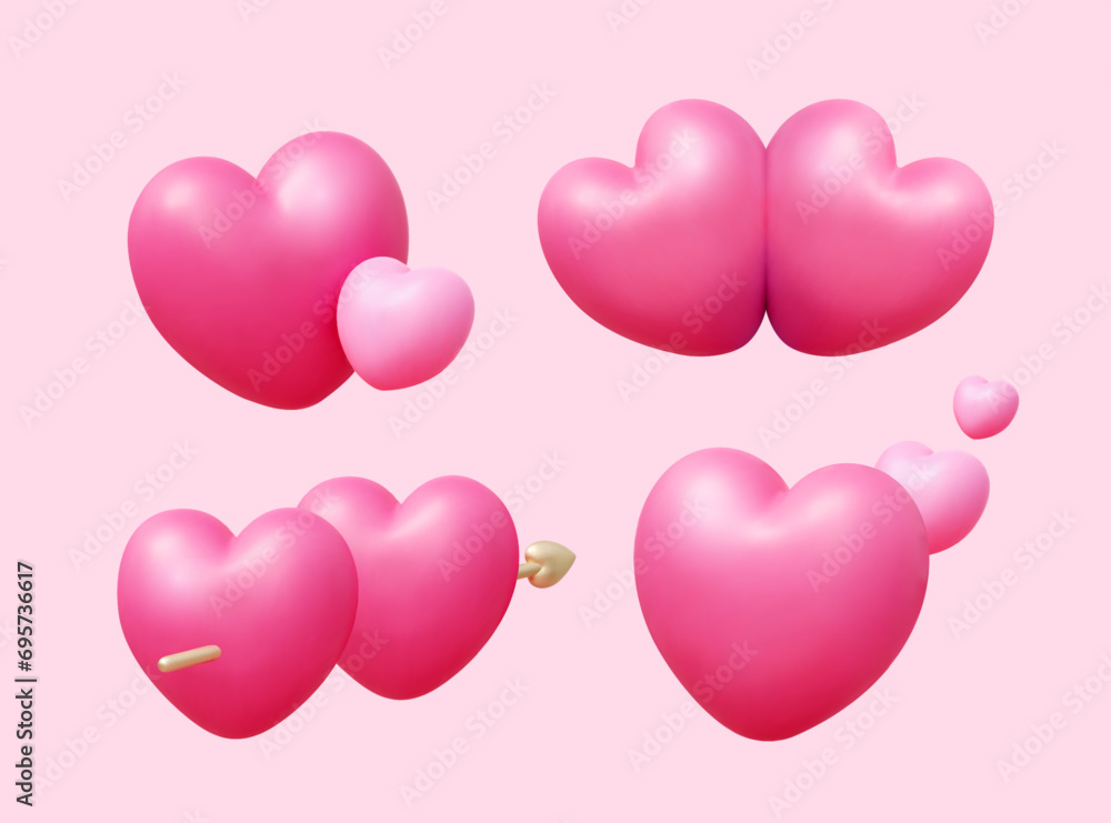 3D pink heart element set