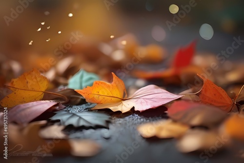 autumn leaves on the   ground Ahornblatt und Sonnenstrahlen closeup colorful autumn bright autumn leaf  beautiful serene scenery  copy space for greeting card  