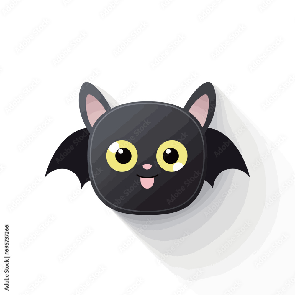 Cute cartoon black bat with eyes. Vector illustration. Halloween background.