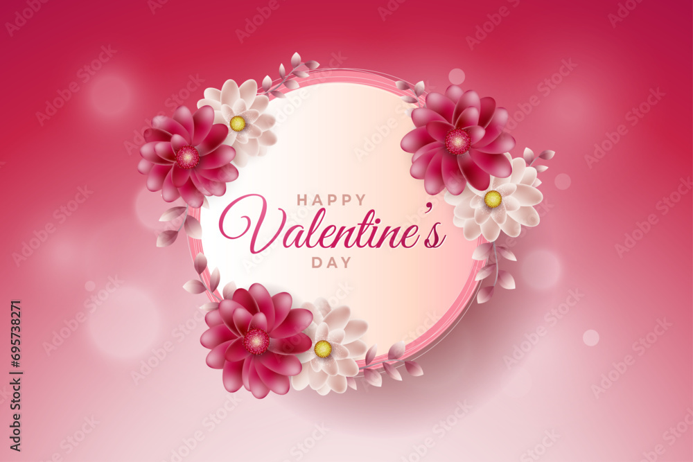 Happy valentine's day realistic floral greetings card background