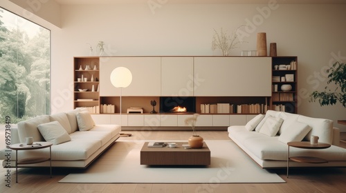 Home decoration  Living room  Minimalist with a spacious interior. Generative AI.