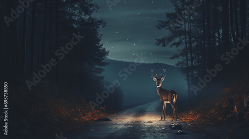 Tableau sur toile deer in headlights on a desolate road