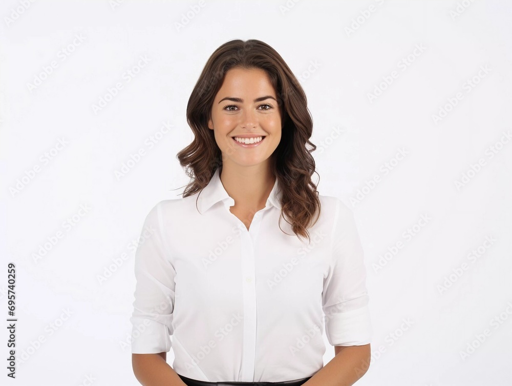 Portrait of pretty young happy smiling woman in business suit. Portrait of pretty young happy smiling woman in business suit.
