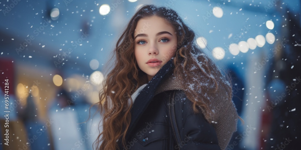 Snowfall Serenade Smiling Woman's Winter Portrait Snowfall Serenade Smiling Woman's Winter Portrait