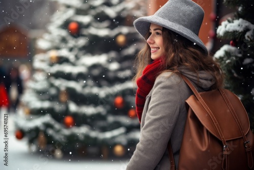 Holiday Park Cheer Smiling Woman's Snowy Portrait