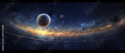 Solar system, gold and a little blue, surrounded by Particles, Solid Color Backgrounds , universe, cosmic, masterpieces. Cosmic orbit space photo