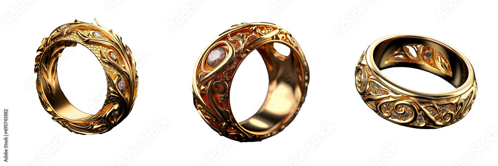 Enchanting Golden Fantasy Ring Set on Transparent Background Enchanting Golden Fantasy Ring Set on Transparent Background