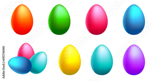 Blank Easter eggs set of hot red, bright green, yellow, orange, blue and purple colors isolated on white. Vector illustration of Catholic and Orthodox Easter celebration, holiday design, print.
