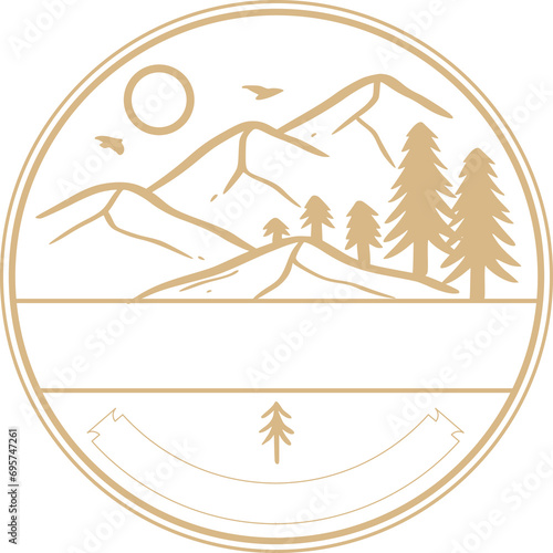 Nature Camping Line Art in Circle Badge