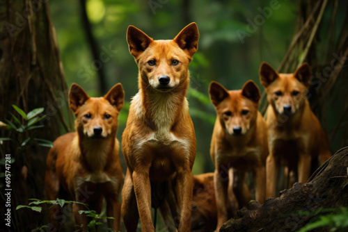 A pack of Dholes  also known as Asiatic wild dogs  in their natural habitat